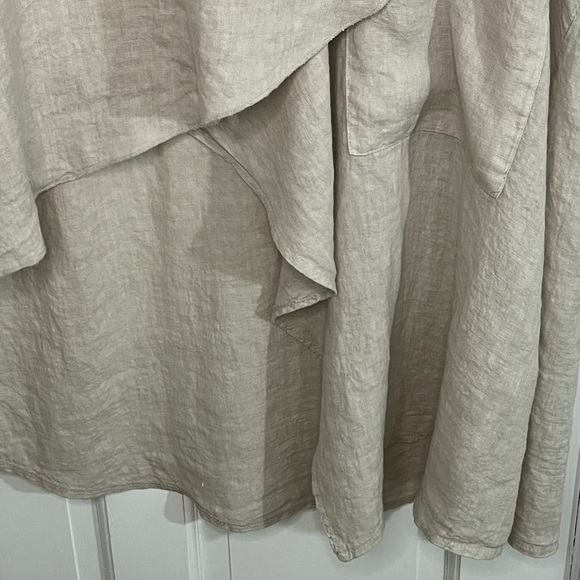 Stella Milani 100% Linen Asymmetric Lagenlook Artsy Boho Dress Tunic Ruffle M - Picture 3 of 15